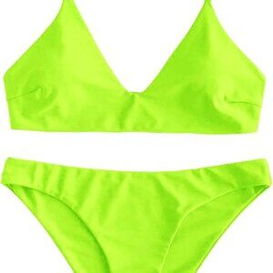 ZAFUL Women's Solid Spaghetti Strap Bralette Bikini Set